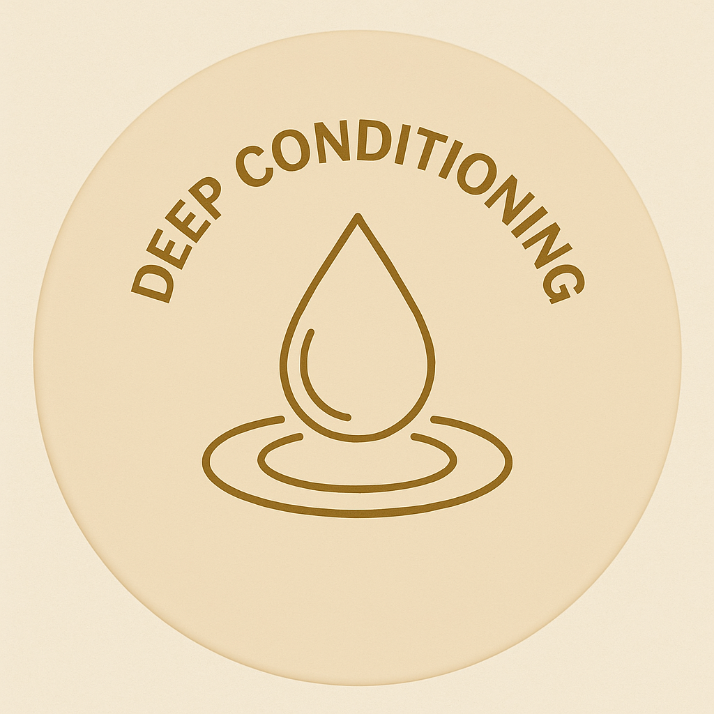 Deep Conditioning badge for Leather Nourish, featuring a golden droplet with ripples to symbolize hydration and leather conditioner.